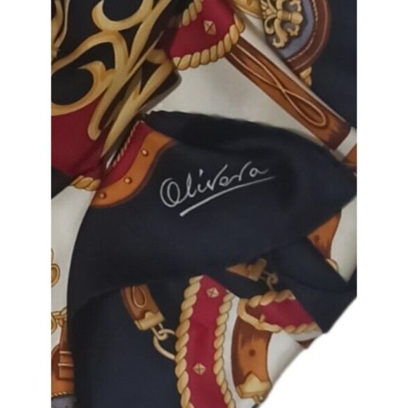 OLIVERA Blue Royal Silk Scarf 34.5"/ 34” EC - Picture 3 of 11